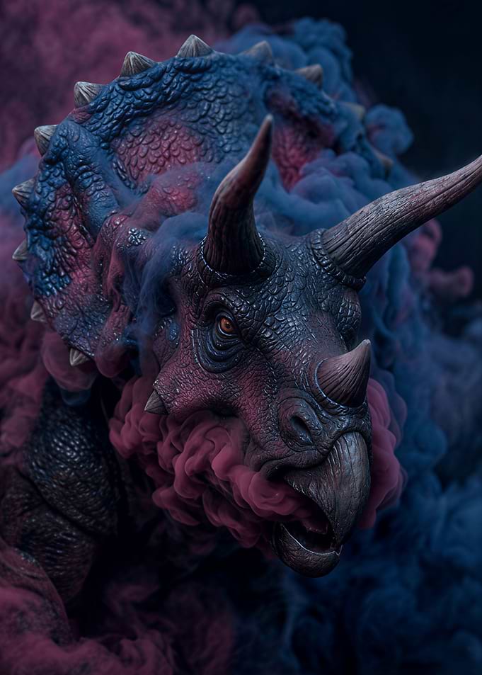 Triceratops with Colourful Smoke