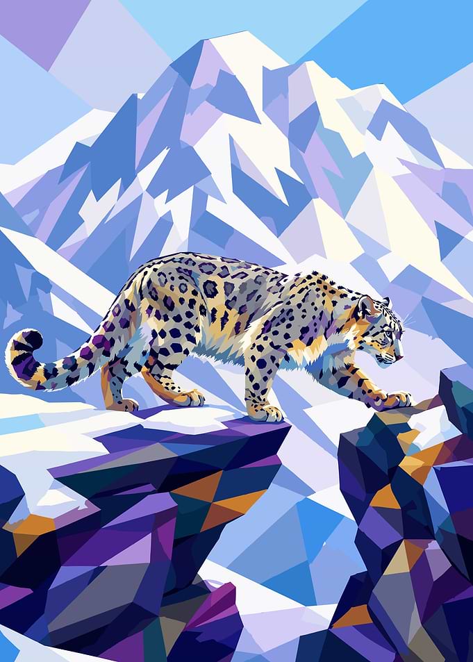 Snow Leopard on Mountain Peak