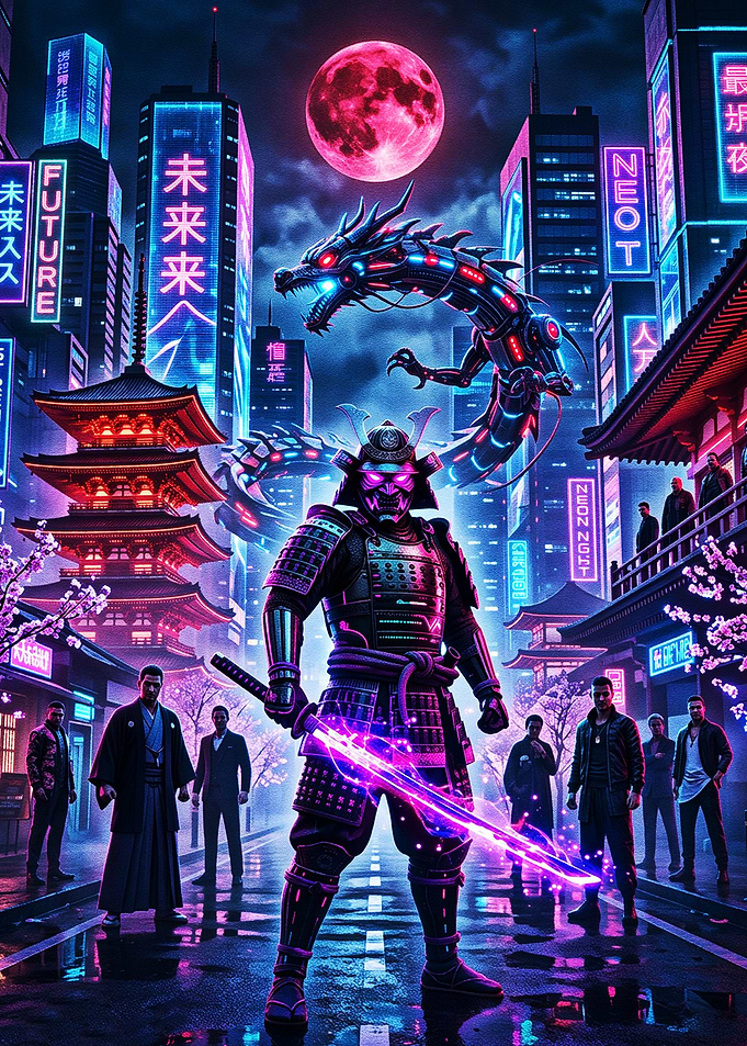 Cyberpunk Japanese Warrior Poster