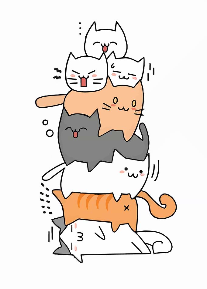 Stack of Cute Cartoon Cats