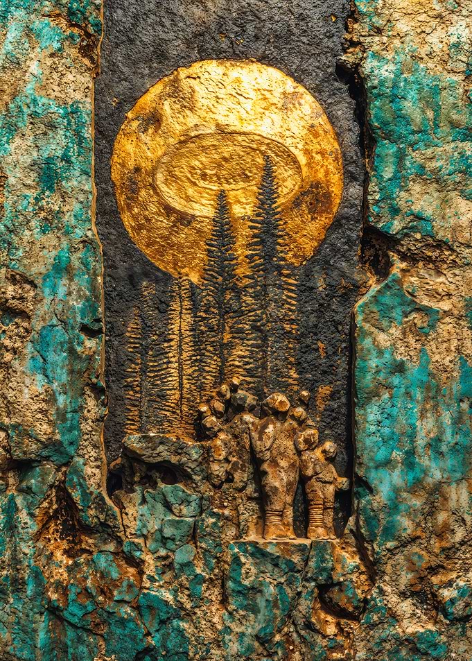 Astronauts Forest Golden Moon Art