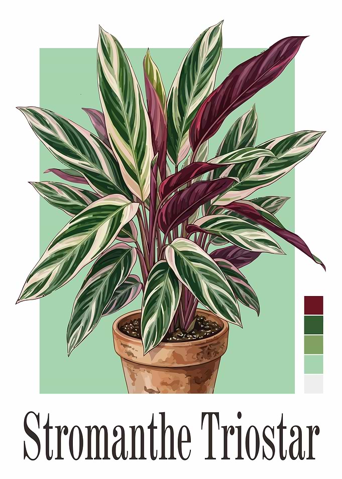 Stromanthe Triostar Plant Illustration