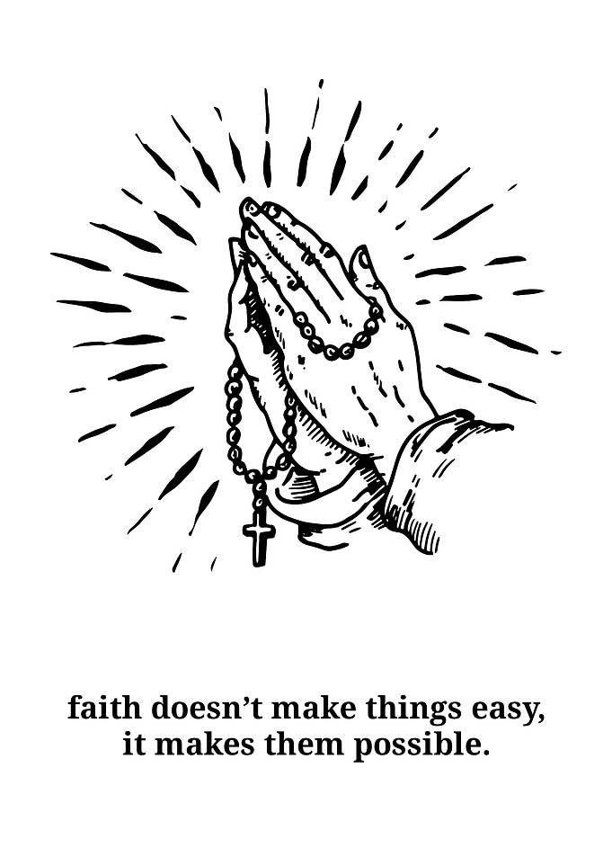 Praying Hands with Rosary and Quote
