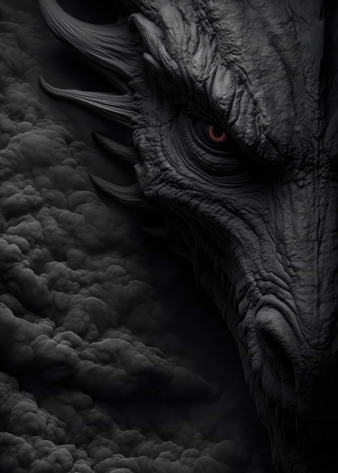 Close-up of a dark dragon's face