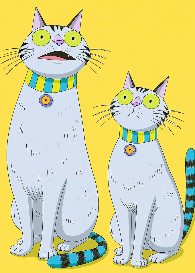 Two cartoon cats with collars