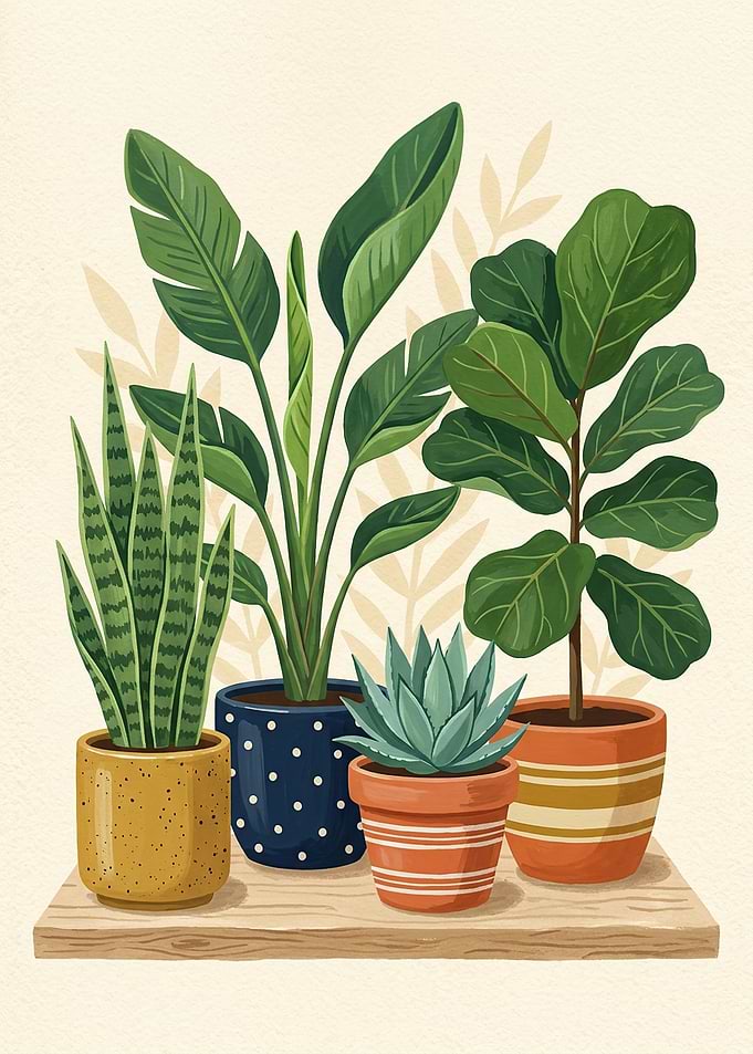 Potted Houseplants on a Shelf
