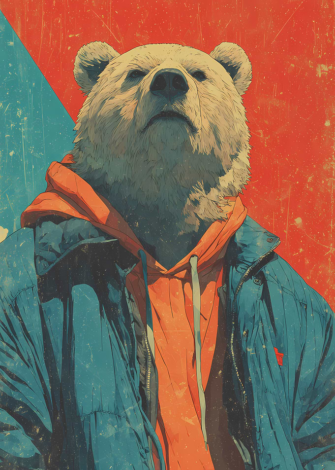 Bear in a style of grizzly vintage