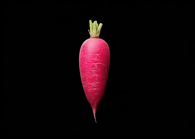 Single Radish on Black Background