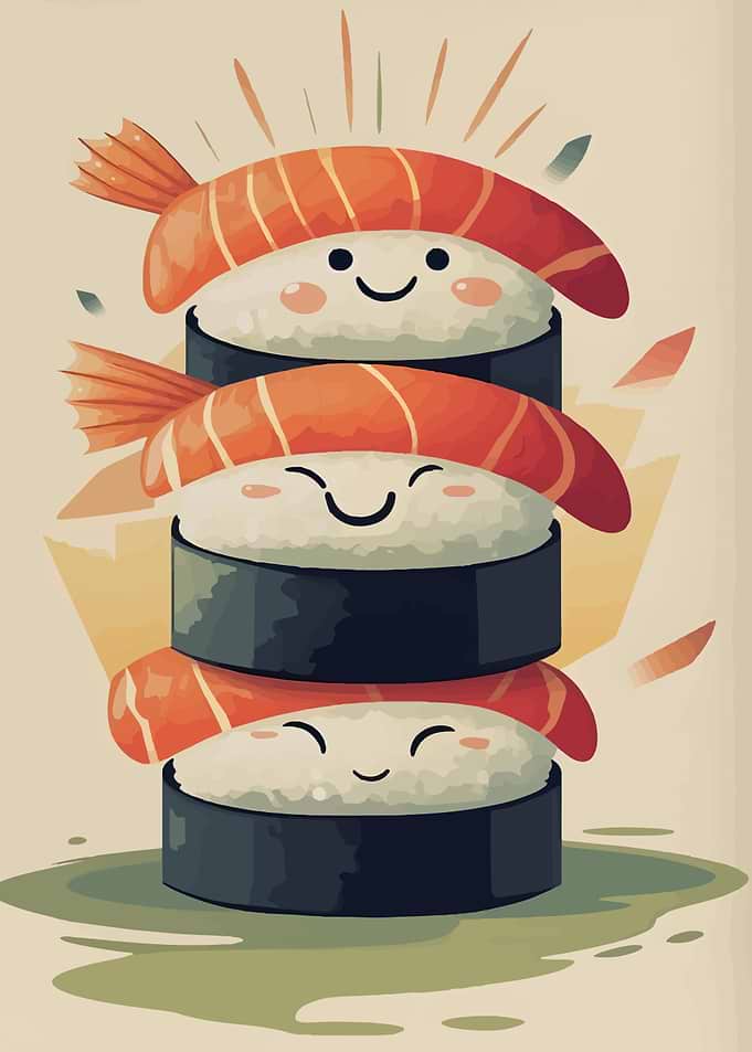 Cute Sushi Stack with Happy Faces