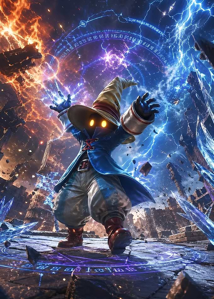 Vivi casts a spell with magic circles