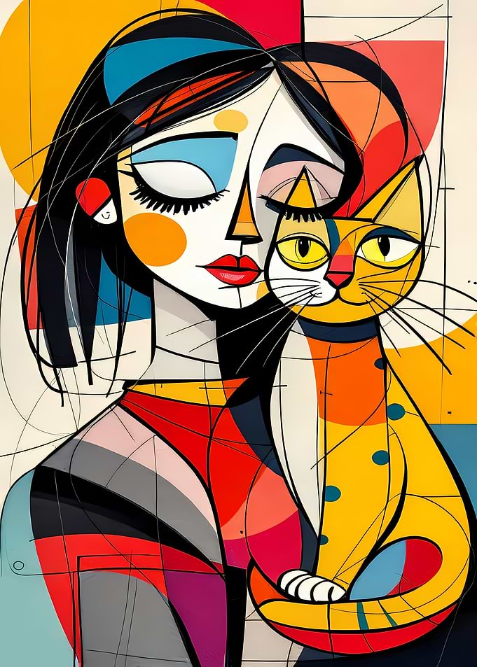 Cubist Woman Holding a Cat