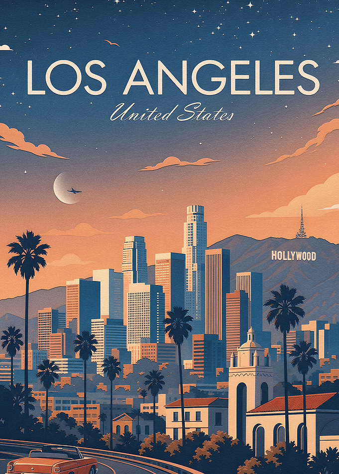 Los Angeles Skyline Vintage Poster