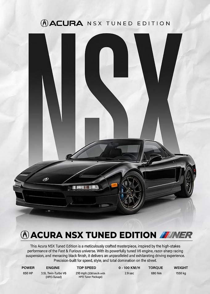 sleek black Acura NSX car Poster