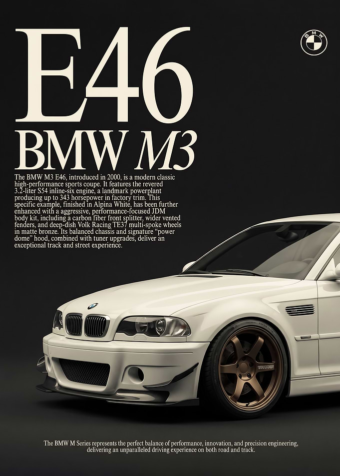 close up sleek BMW M3 E46 jdm white Poster