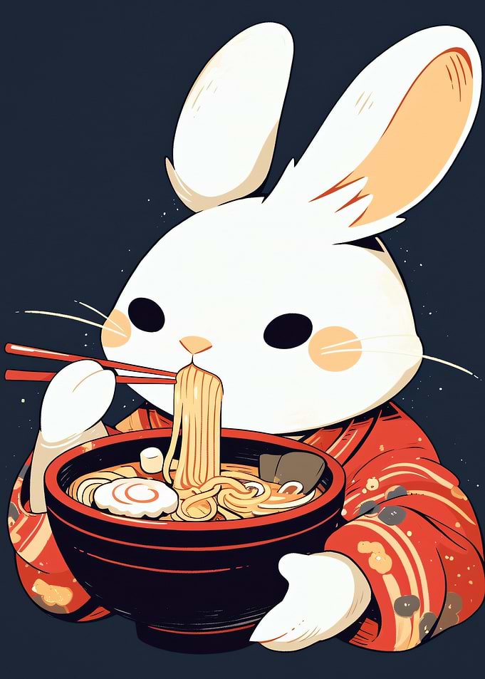 Cute Rabbit Eating Ramen