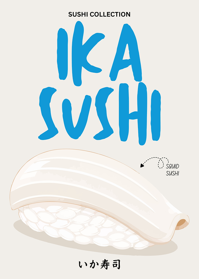 Ika Sushi Poster – Minimalist Squid Nigiri Illustration