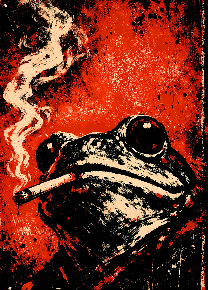 Smoking Frog with Red Background