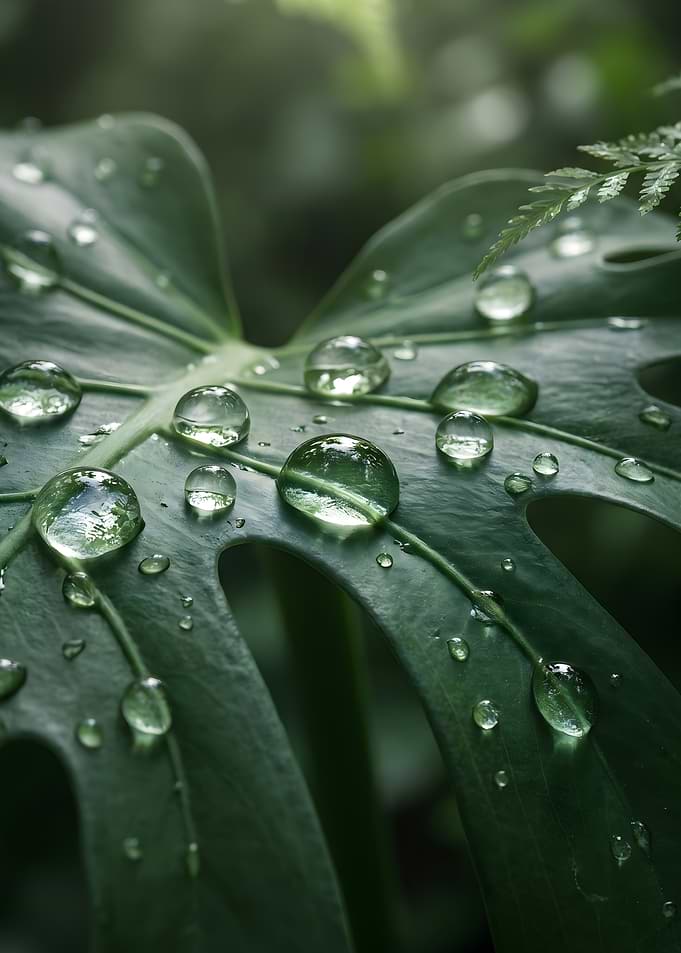 Water Droplets on a Green Leaf