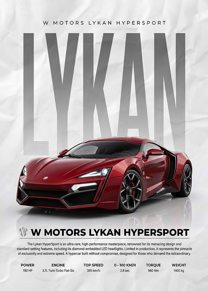 sleek red W Motors Lykan Hypersport Car poster