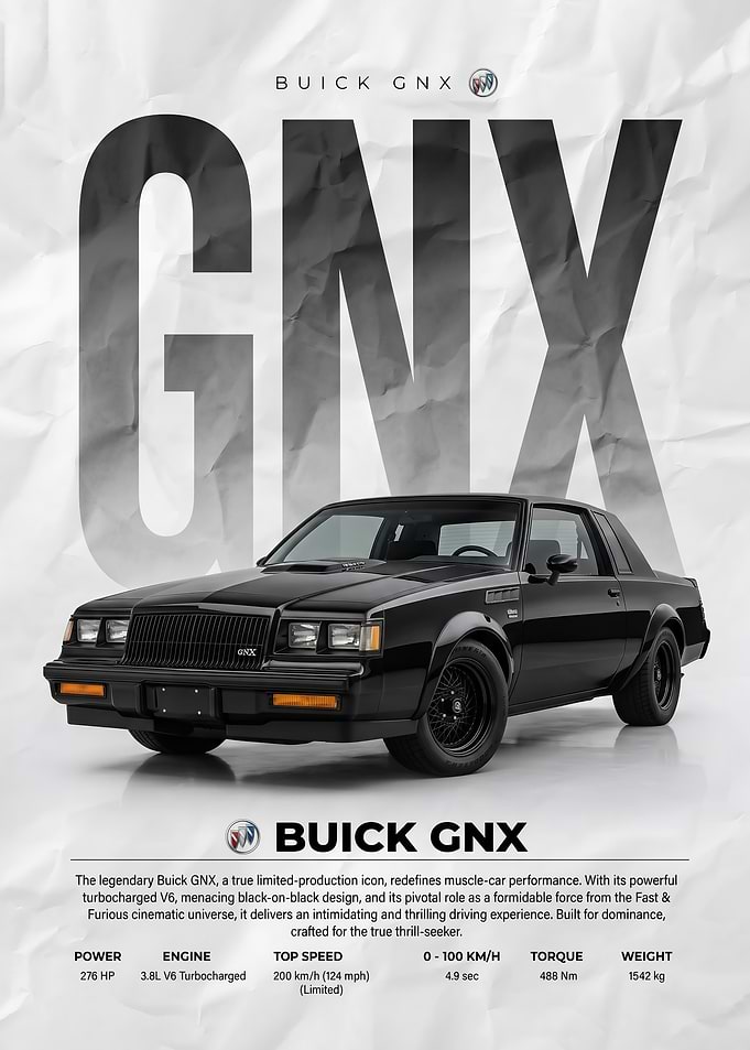 sleek black classic Buick GNX car Poster