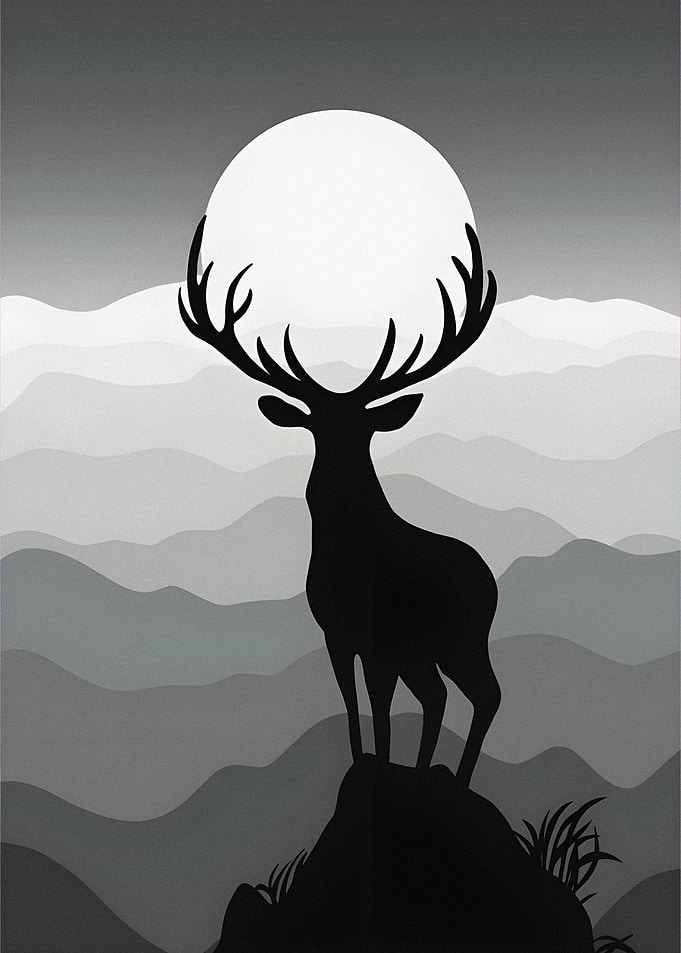 Deer silhouetted against a full moon