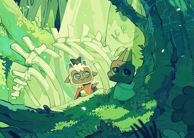 Cult of the Lamb characters in a forest