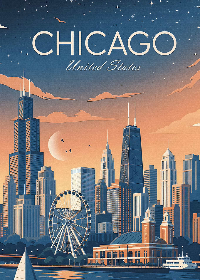 Chicago Skyline at Sunset
