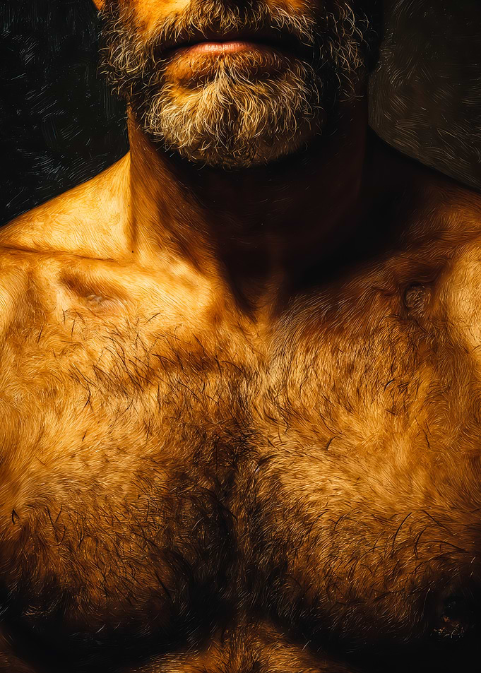 Close Up Hairy Beard Male Chest