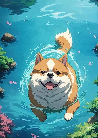 Happy Shiba Inu Swimming in Water
