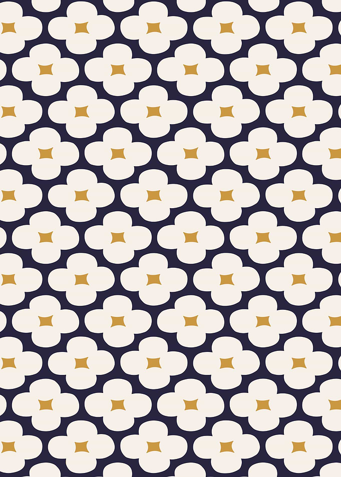 Cream and gold floral pattern on navy background