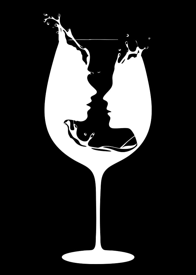 Couple in Wine Glass Silhouette