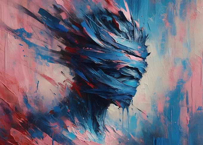 Faceless Blue Silhouette - Impasto Abstract Oil Painting