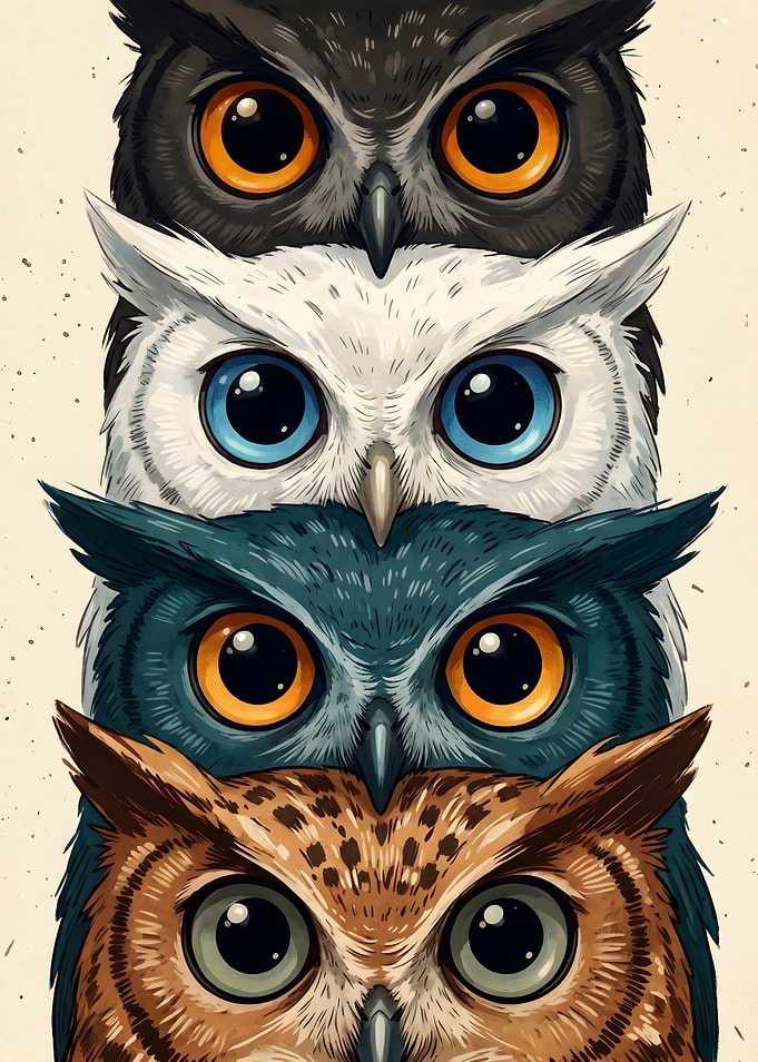 Stack of Four Owls
