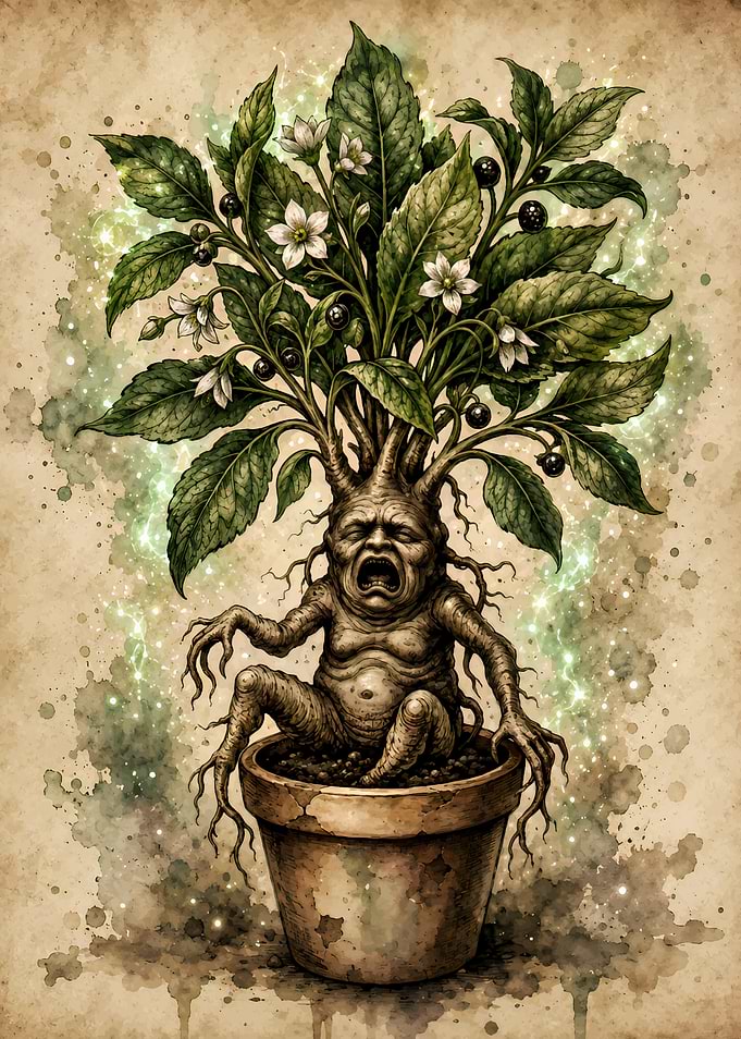 Crying Mandrake Plant in a Pot