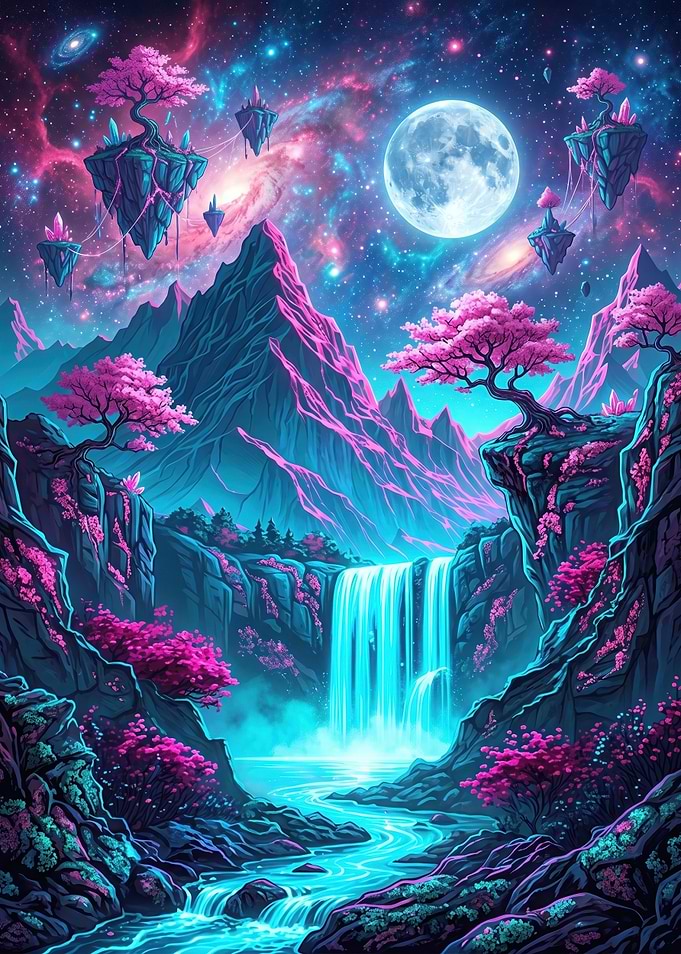 Fantasy Waterfall in Cosmic Landscape