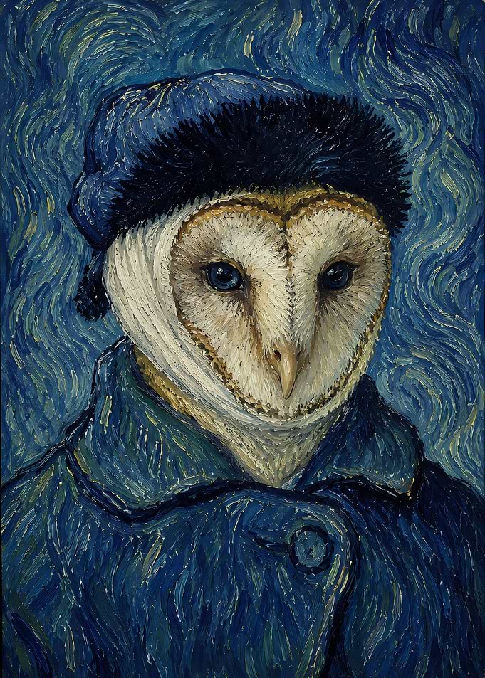Barn Owl Portrait in Van Gogh Style