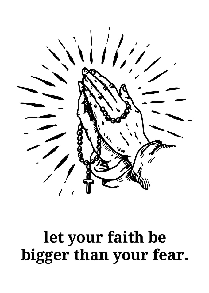 Praying Hands with Rosary and Inspirational Quote