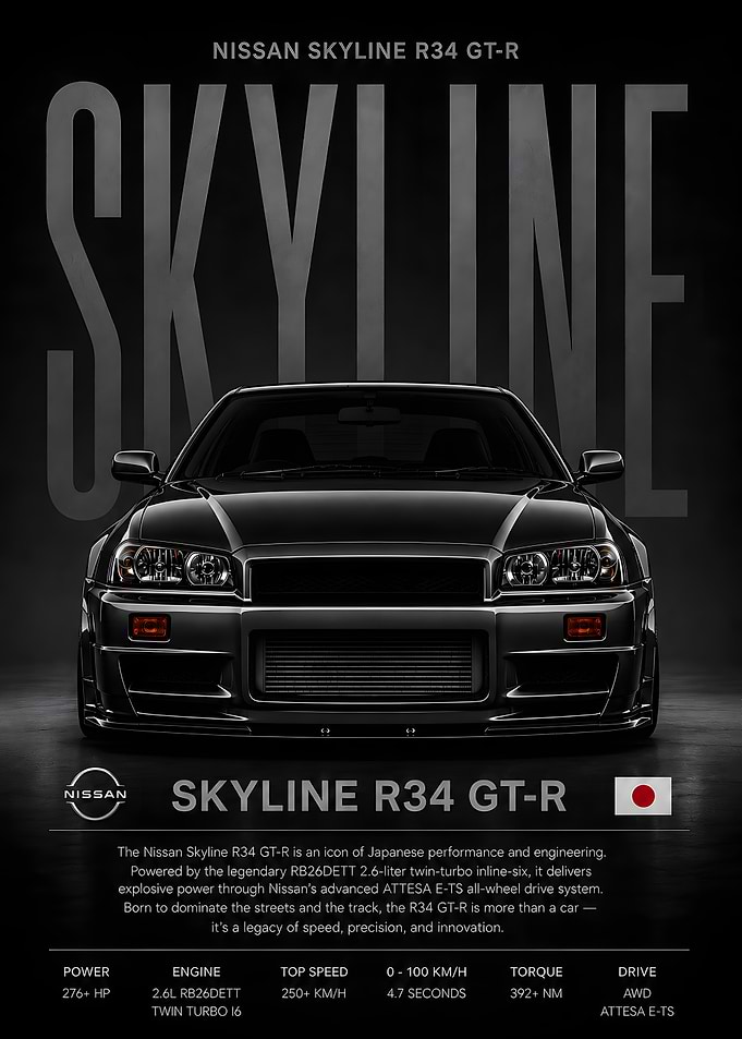 Nissan Skyline R34 GT-R Poster