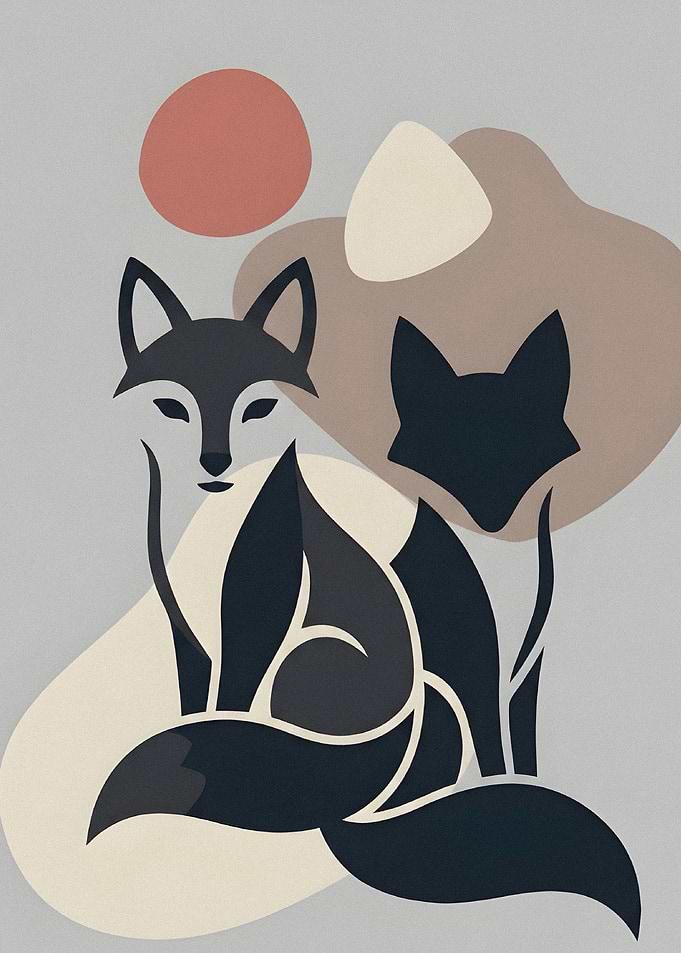 Two abstract foxes with geometric shapes