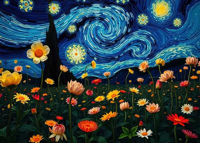 Starry Night Floral Field