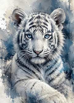 White Tiger Cub Watercolor Painting