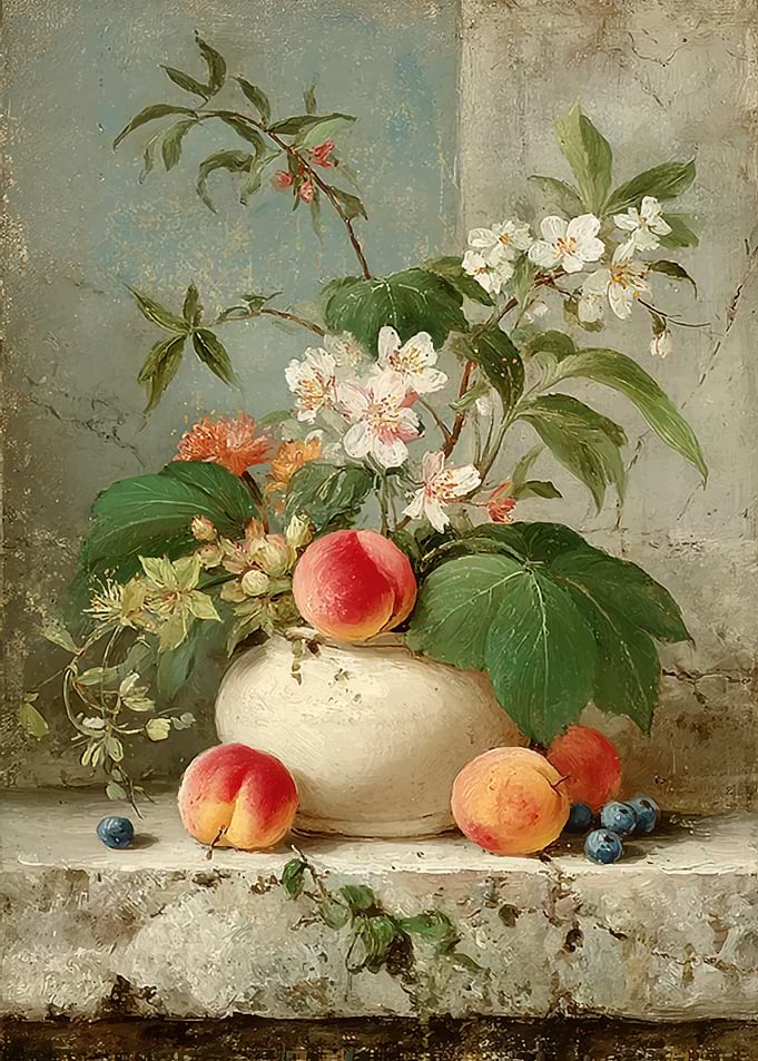 Still Life with Peaches and Flowers