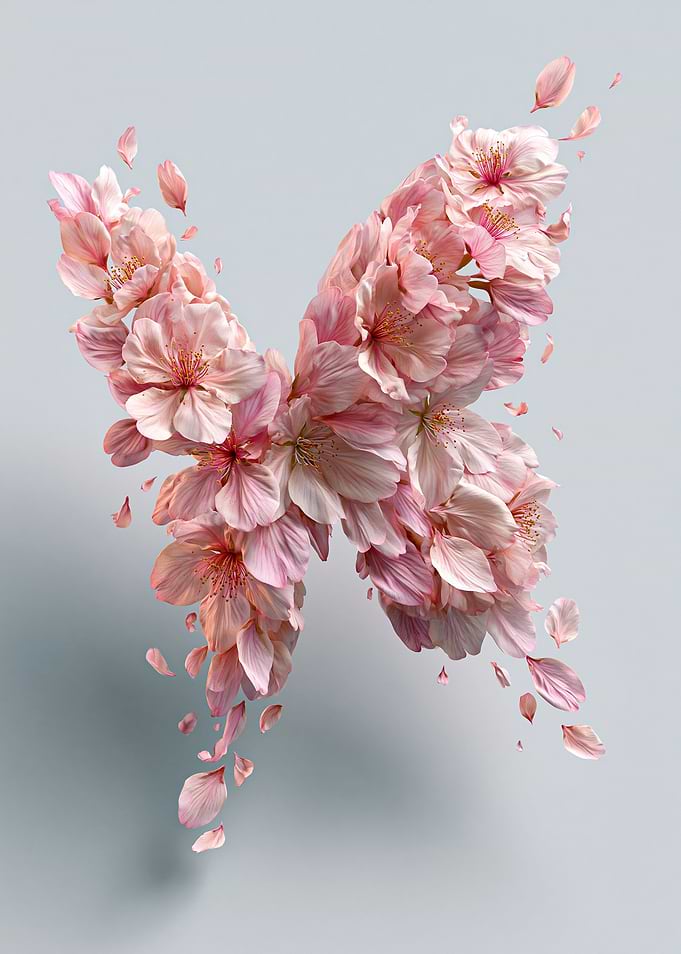Butterfly made of cherry blossoms