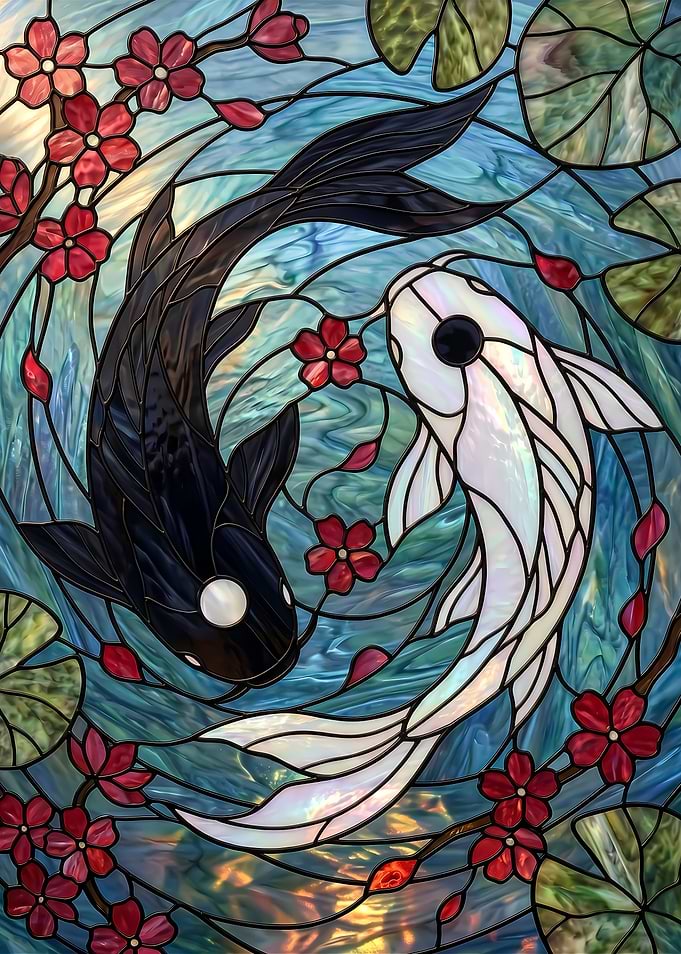 Yin Yang Koi Fish Stained Glass