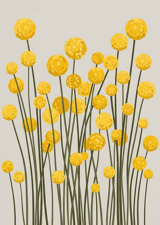 Yellow Craspedia Flowers on Stems