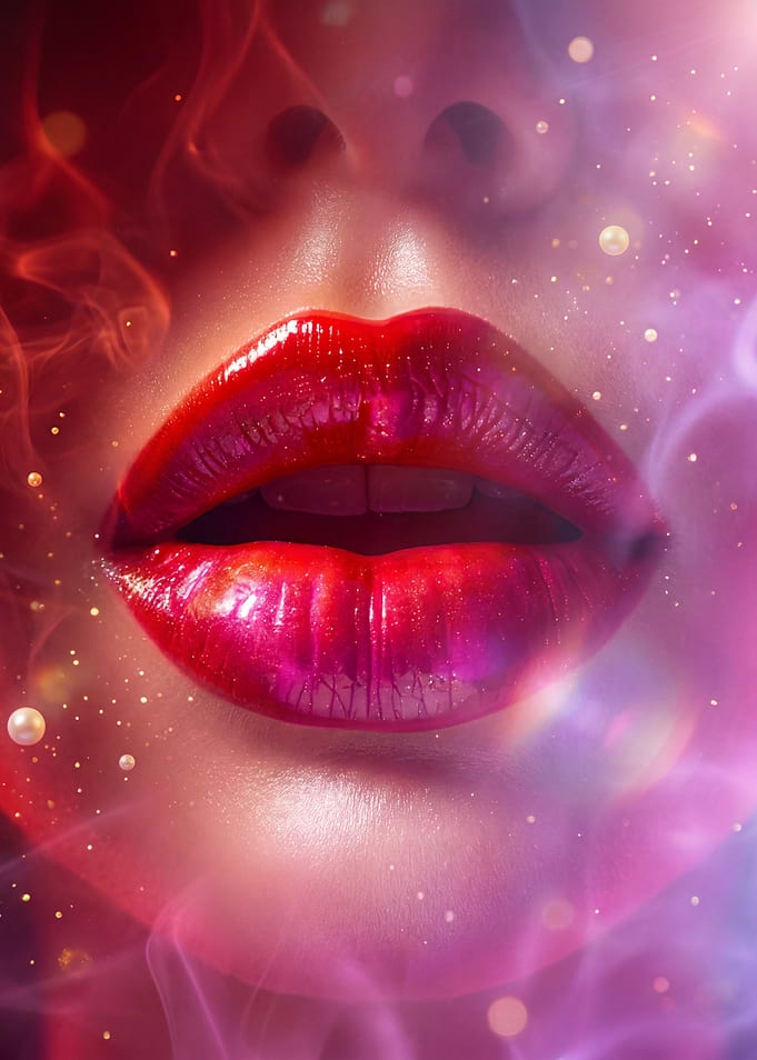 Glamorous Red Lips with Smoke and Sparkles