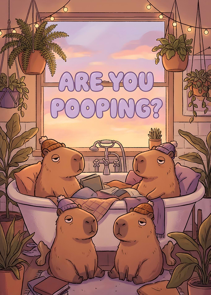 Are You Pooping? Funny Capybaras in a Bathtub Bathroom Art Humor Toilet