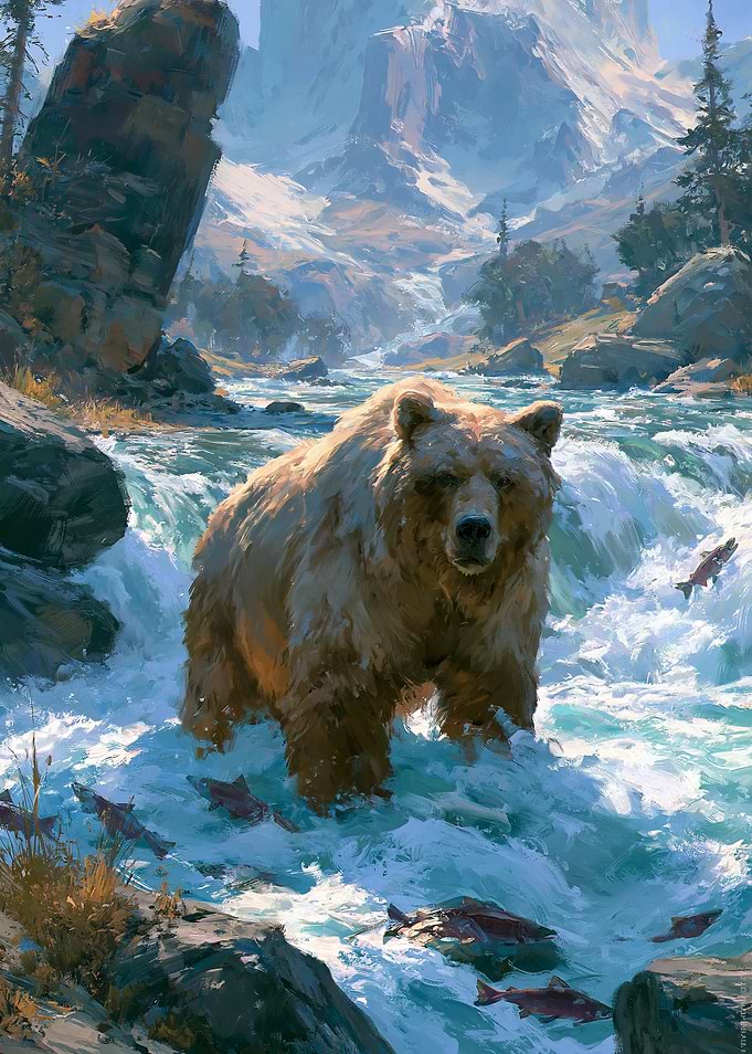 Bear fishing in a river
