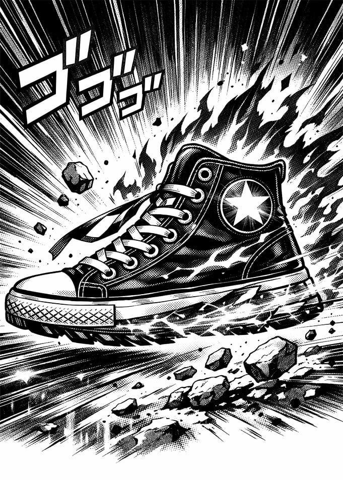 manga Sneaker with Flames and Rocks