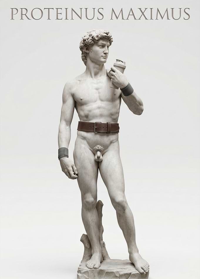 David Statue with Protein Shaker